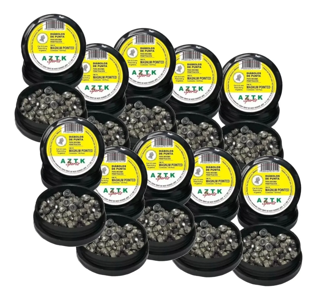 10 Pack Diábolos Aztk Magnum Punta Cal. 5.5 / 1200 Piezas