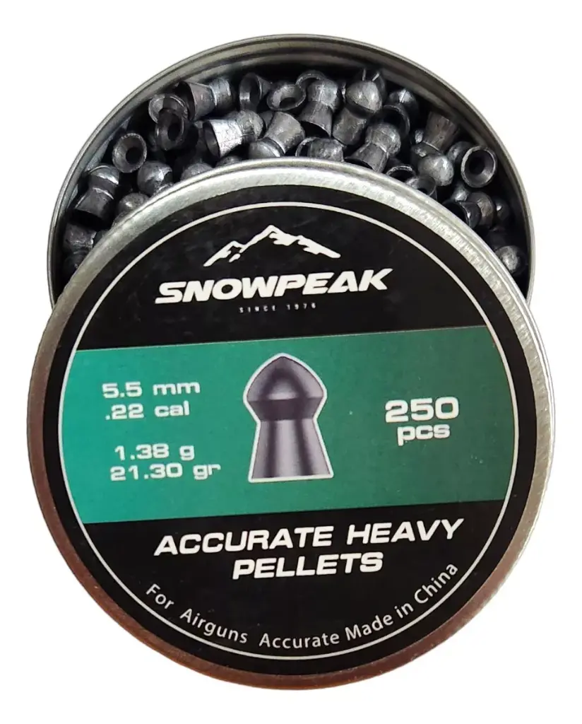 SNOWPEAK Diábolo Lead Pellet 5.5 mm ACCURATE HEAVY PELLETS 21.30 GR Lata con 250 pcs
